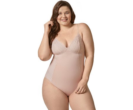 Body Aro Sem Bojo Modelador Em Microfibra com Renda - Cinza Grafite | Westwing