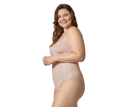 Body Aro Sem Bojo Modelador Em Microfibra com Renda - Cinza Grafite | Westwing