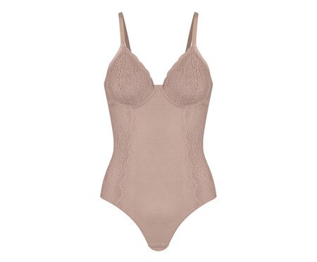 Body Aro Sem Bojo Modelador Em Microfibra com Renda - Cinza Grafite | Westwing