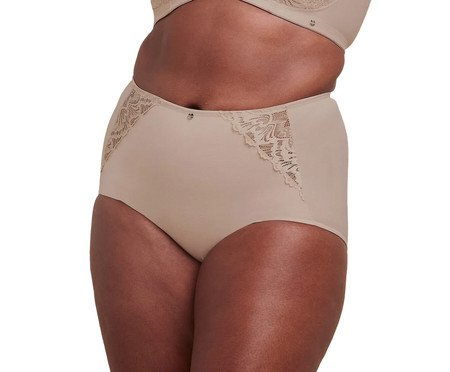 Calcinha Hot Pants Alta Cobertura Modeladora em Cetinete e Renda Bege | Westwing