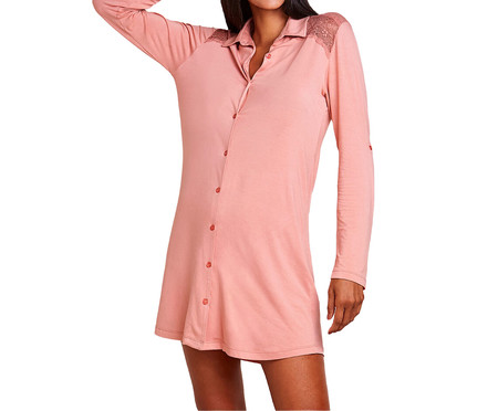 Camisão De Viscose Com Detalhes Em Renda Hydra Rosa Damasco