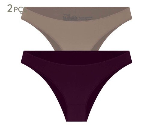 Kit com 2 Calcinhas Biquíni Básica - Bege Camurça/Roxo Haze, Bege | WestwingNow