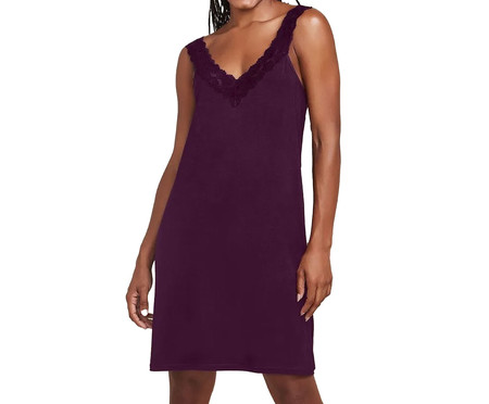 Camisola Curta Regata em Viscose com Renda Roxo