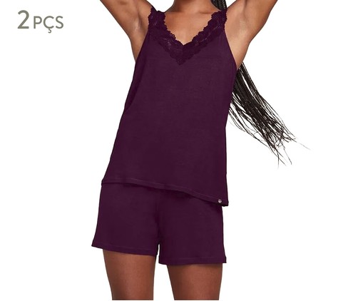 Short Doll Regata em Viscose com Renda Roxo, Roxo | WestwingNow