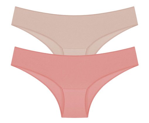 Kit com 2 Calcinhas Laterais Largas Básica - Coral Hit/Bege Essence, Bege | WestwingNow