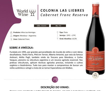 Vinho Tinto Argentino Colonia Las Liebres Cabernet Franc | Westwing