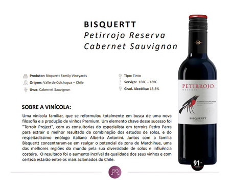 Vinho Chileno Bisquertt Petirrojo Reserva Cabernet Sauvignon Rubi | WestwingNow