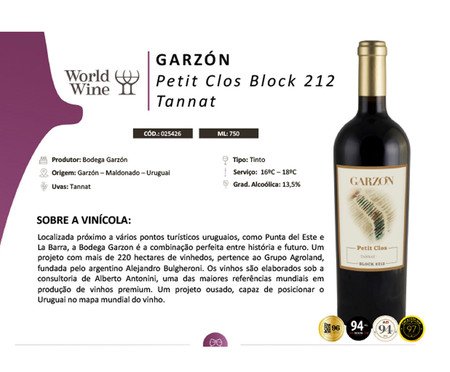 Vinho Tinto Uruguaio Garzón Petit Clos Block 212 Tannat | Westwing