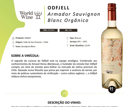 Vinho Branco Chileno Odfjell Armador Sauvignon Blanc Orgânico | WestwingNow