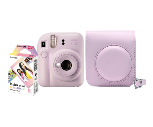 Kit Câmera Instax Mini 12 com pack 10 fotos Macaron e Bolsa, Colorido | WestwingNow