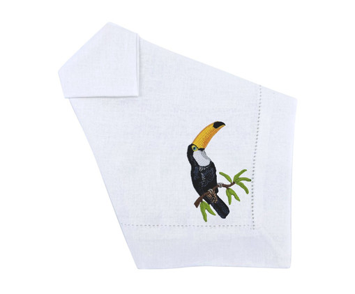 Guardanapo Linho Branco Ponto Ajour Bordado Tucano Tropical, Branco | WestwingNow