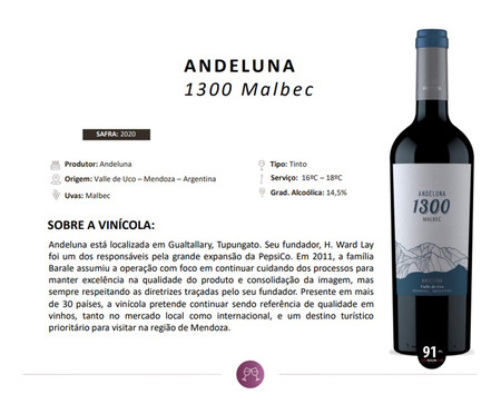 Vinho Argentino Andeluna 1300 Malbec Rubi | WestwingNow