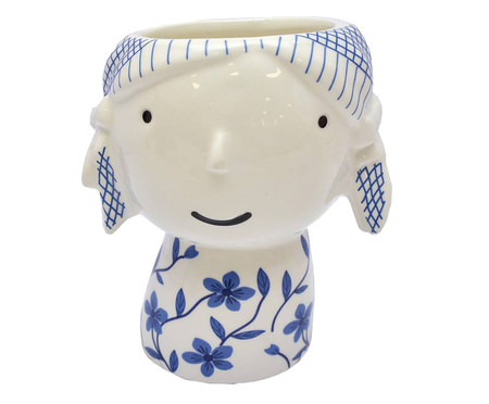 Cachepot em Porcelana Menina Azul