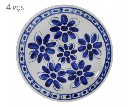 Jogo de Pratos Rasos em Porcelana Colonial Azul e Branco I | Westwing