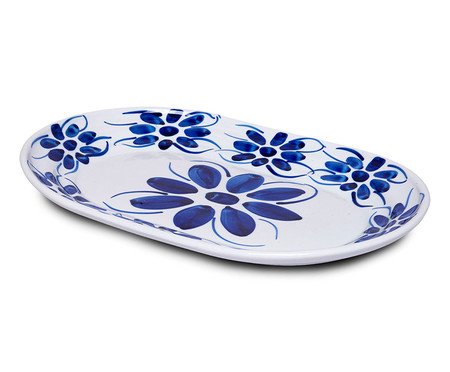 Travessa Bandeja Oval Rasa Porcelana Azul | Westwing