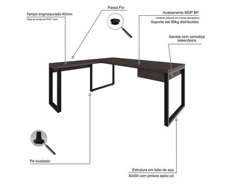 Mesa em L Yon Presidente com Gaveta Terracota | Westwing