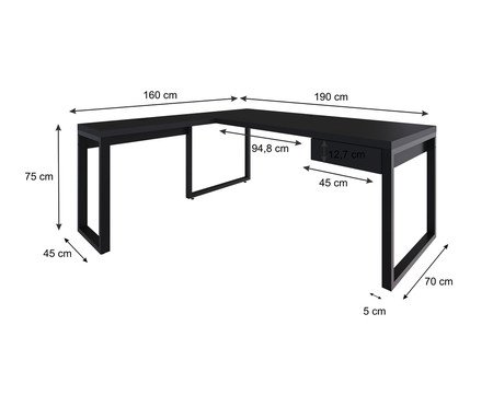 Mesa em L Yon Presidente com Gaveta Preto | Westwing