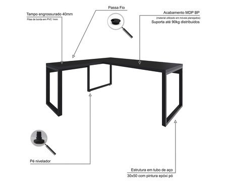 Mesa em L Yon Presidente  Preto | Westwing