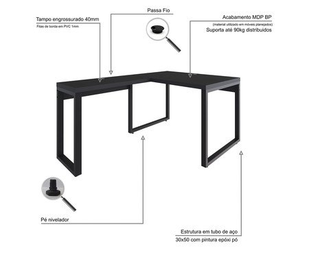 Mesa em L Yon Operacional  Preto | Westwing