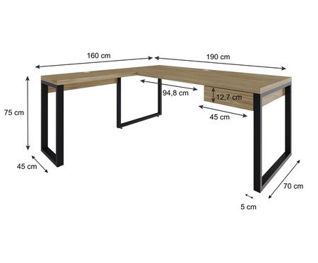 Mesa em L Yon Presidente com Gaveta Vermont Oak | Westwing