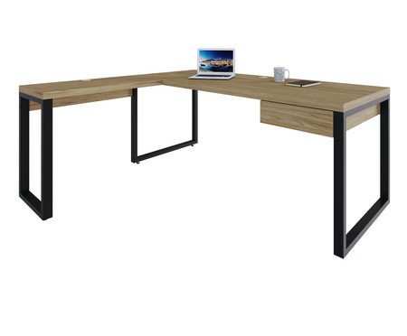 Mesa em L Yon Presidente com Gaveta Vermont Oak | Westwing