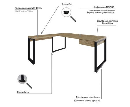 Mesa em L Yon Presidente com Gaveta Vermont Oak | Westwing