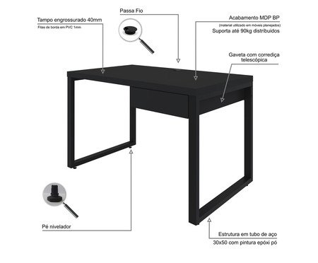 Mesa Yon Operacional com Gaveta Preto | Westwing