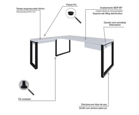 Mesa em L Yon Presidente com Gaveta Branco | Westwing