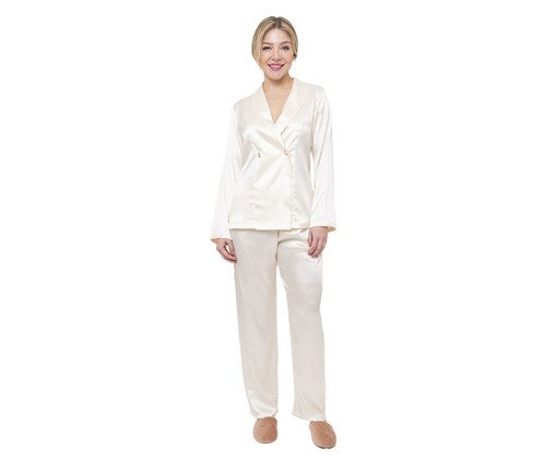 Pijama Longo Acetinado Marfim, Colorido | WestwingNow