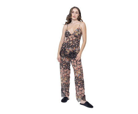 Pijama Alça Floral Noir