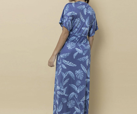 Kaftan Longa Folhas Azul | WestwingNow