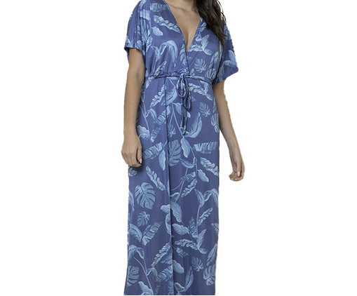 Kaftan Longa Folhas Azul, Azul | WestwingNow