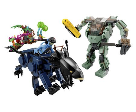 Lego Avatar Neytiri e Thanator Contra Quaritch em Amp Suit