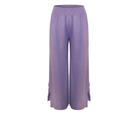 Calça Pantalona Glossy com Fenda Lilás