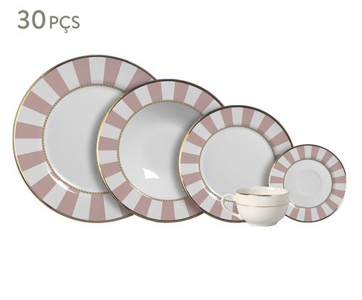 Aparelho de Jantar Pink Strip com Filete Ouro, Rosa | WestwingNow