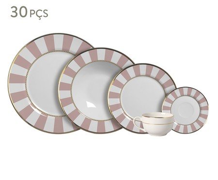 Aparelho de Jantar Pink Strip com Filete Ouro | Westwing