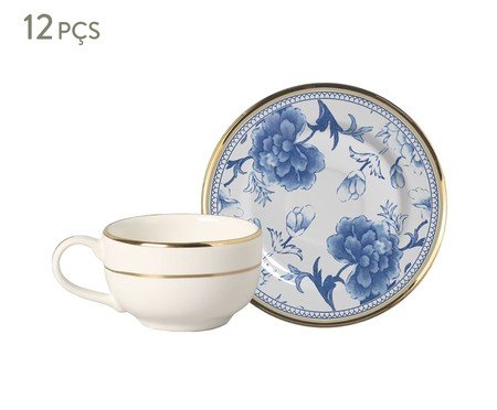 Xícaras para Café com Pires Premium Blue com Filete Ouro | Westwing