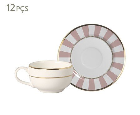 Xícaras para Café com Pires Strip Pink Premium | Westwing
