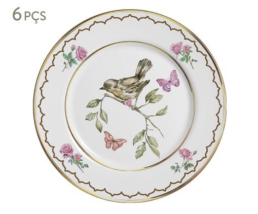Prato para Sobremesa Sweet Bird com Filete Ouro, Branco | WestwingNow