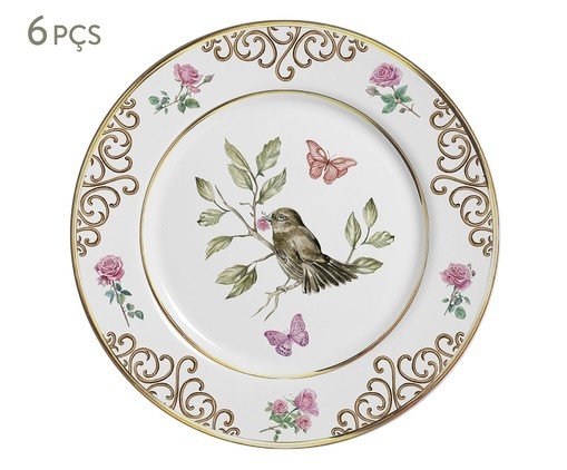 Prato Raso Sweet Bird com Filete Ouro, Branco | WestwingNow