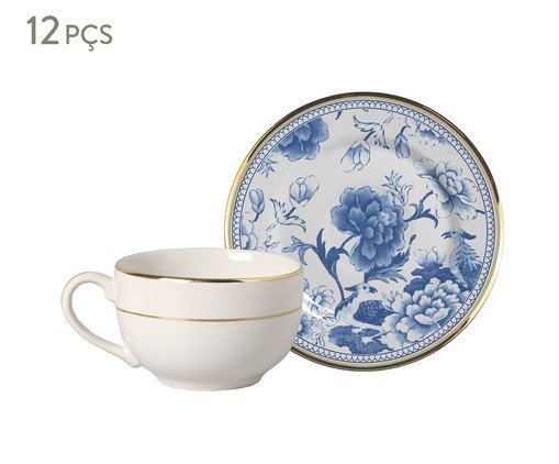Xícaras para Chá com Pires Premium Blue com Filete Ouro, Azul | WestwingNow