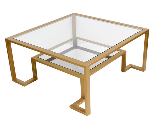 Mesa de Centro Quadrado Grego Square - Dourado, Dourado, Transparente | WestwingNow