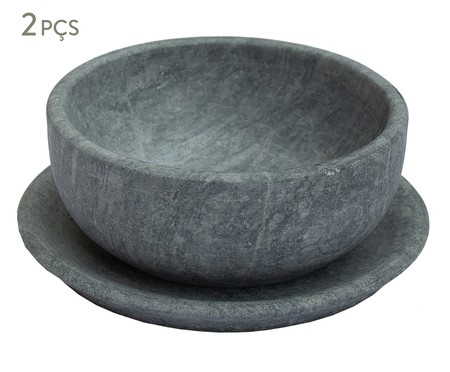 Bowl com Prato em Pedra Sabão Grace - Cinza