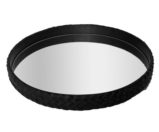 Bandeja em Couro Cerchio Treccia Preta, Preto | WestwingNow