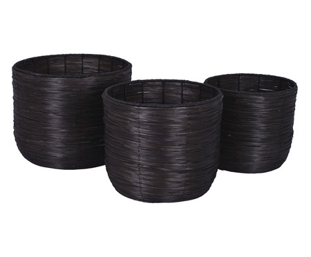 Jogo de Cachepot Rattan Preto