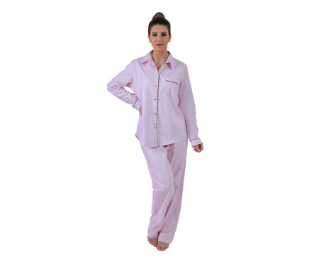 Pijama Longo Tricoline Rosa