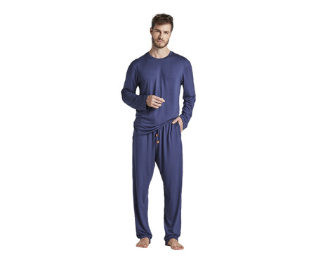 Pijama Longo Azul Azul Marinho