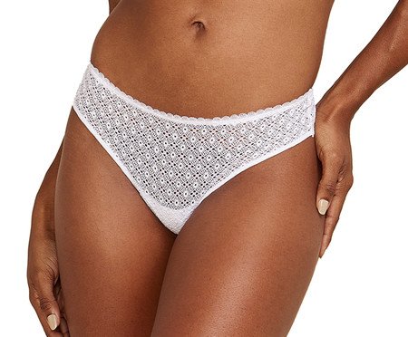 Calcinha Fio Dental Laterais Largas Em Renda - Branco