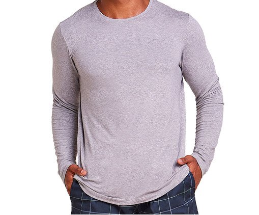 Blusa Manga Longa Gola Careca Em Viscose Masculino - Mescla Medio, Cinza | WestwingNow