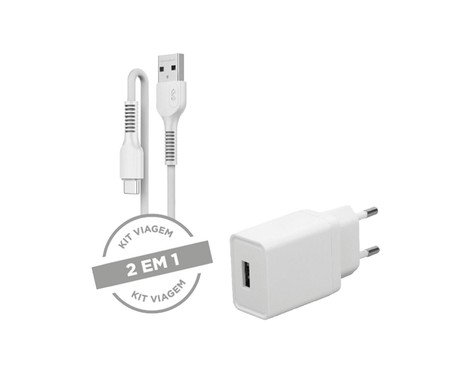 Carregador de Parede com Usb Cabo Tipo C Branco Letron